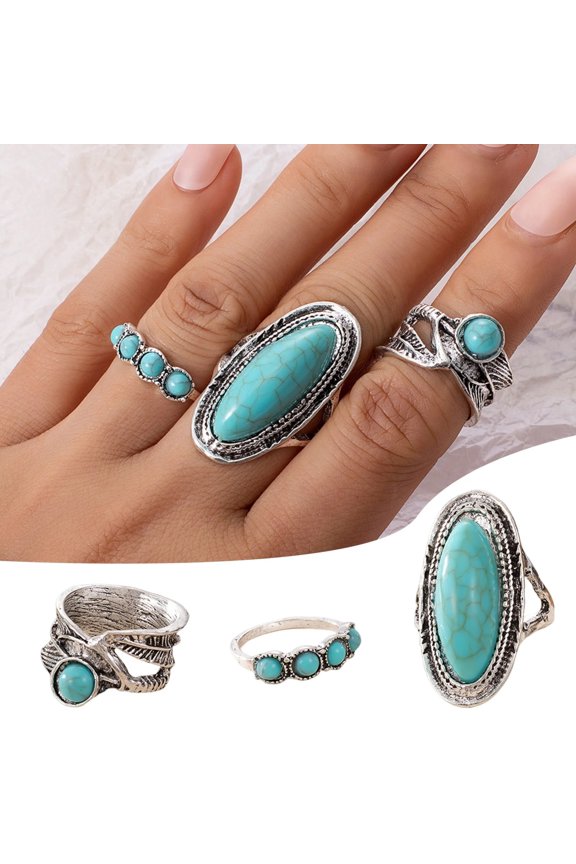 3Pcs/Set Women Finger Ring Set Bohemia Style Irregular Decor Wide Finger Jewelry