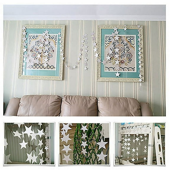 YYKihy 4M String Hanging Star Decoration Tree Ornament Garland Silver Paperboard