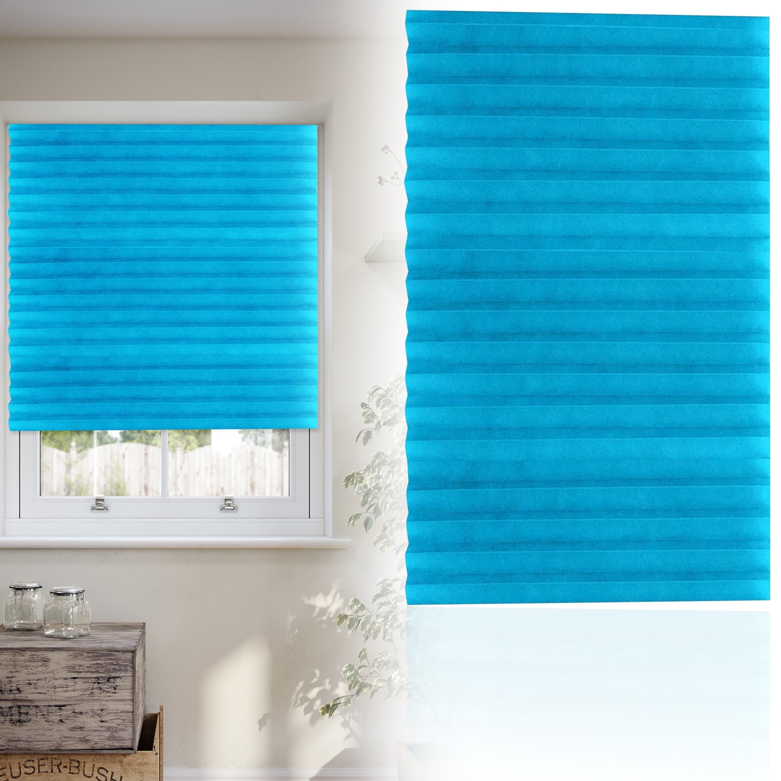 YYKihy Adhesive Pleated Blind Blue Cloth For Bedroom Bathroom Light ...
