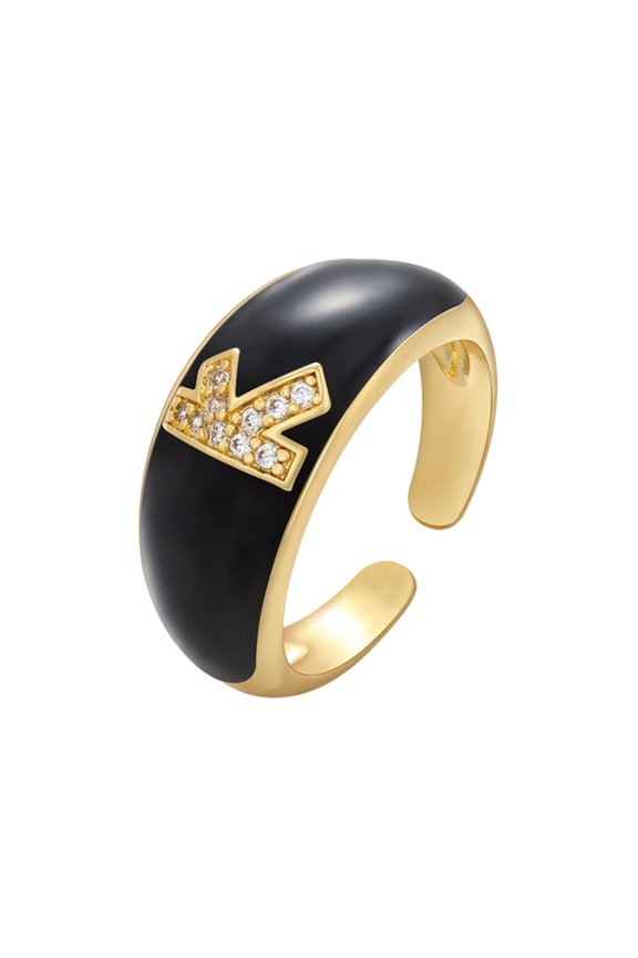 Adjustable Crystal Gold Initial Letter Open Ring Women Alphabet Rings Women's Signet Ring Gold Tone Alphabet Rings