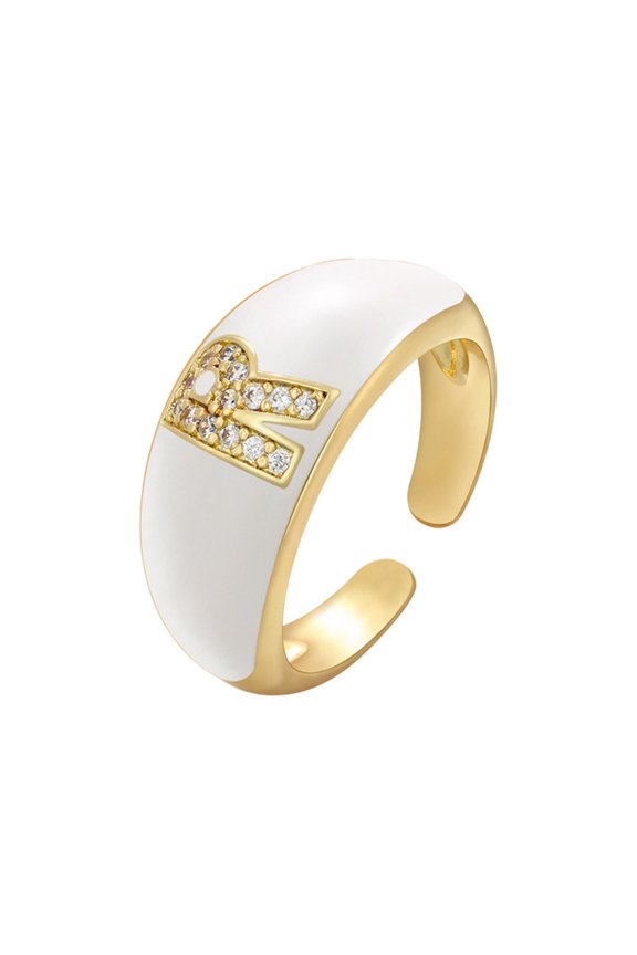 Adjustable Crystal Gold Initial Letter Open Ring Women Alphabet Rings Women's Signet Ring Gold Tone Alphabet Rings