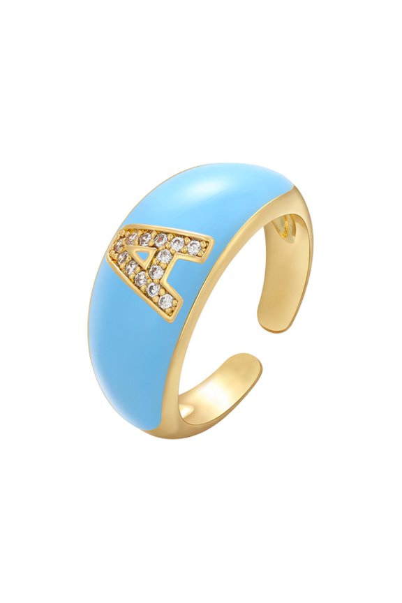 Adjustable Crystal Gold Initial Letter Open Ring Women Alphabet Rings Women's Signet Ring Gold Tone Alphabet Rings