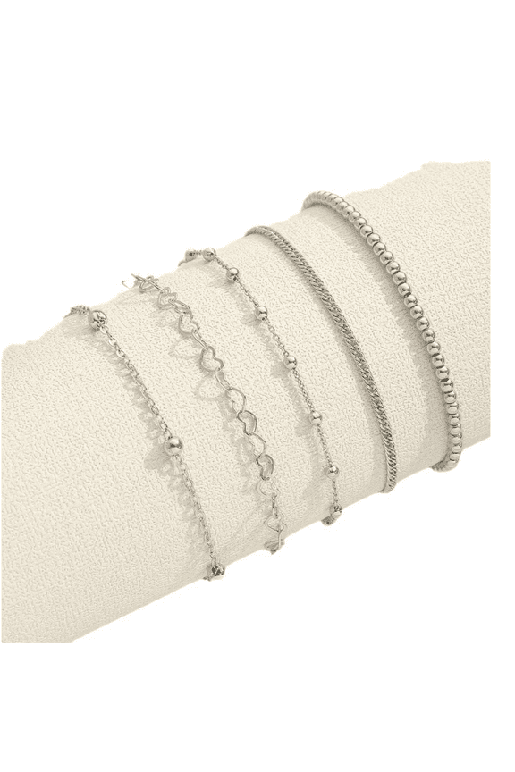 Bead Bracelet Set Stylish 5 Pcs/set Bracelet Set Chain Hoop Hollow Stainless Solid Color Bead Adjustable Extended Length Lightweight Lady Wrist