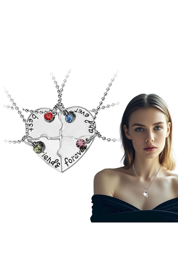 Best Friends Forever And Ever Necklace With Broken Heart Charm Pendant Set Necklace Four Piece Set