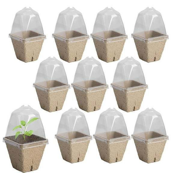 YYKihy Biodegradable Nursery Pots With Humidity Dome 3.1 Inch Square Seeding Pots For Peat Pots For Seedlings Garden Vegetable Flower Germination