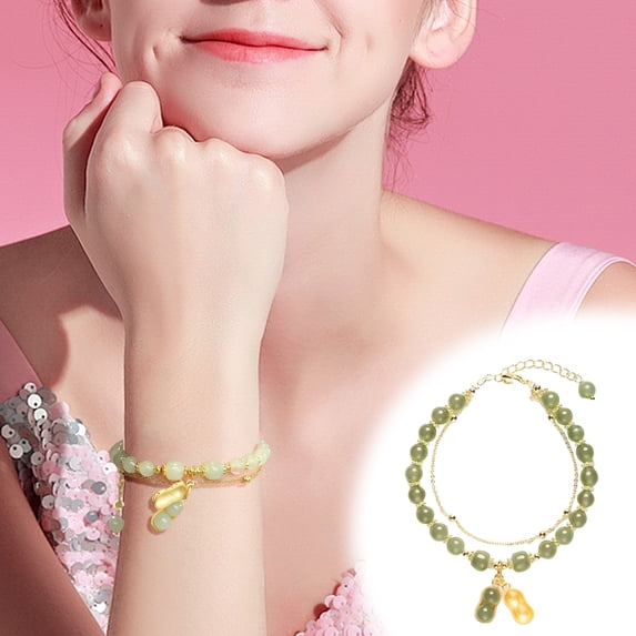 YYKihy Blessing Good Luck Bead Jade Bracelets For Women Jade Dainty Beads Bracelets Gold Jewelry Gifts For Women Her Him Father Mother