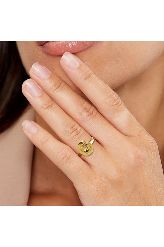 Bubble Initial Gold Ring For Women Dainty Balloon Letter Rings Gold Plated Open Alphabet A Z Adjustable Fashion Jewelry
