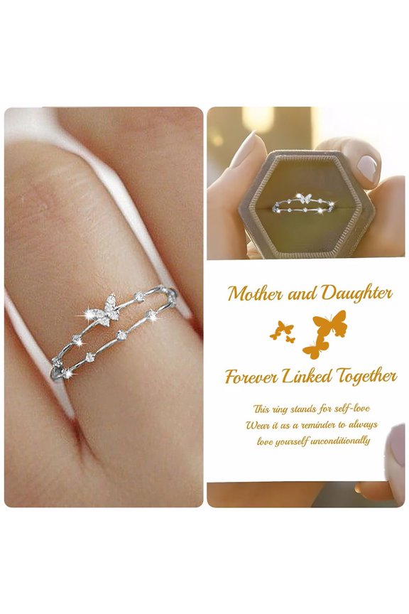 Butterfly Ring Female Fashion Temperament Zircon Double Layer Metal Geometric Opening Ring Personality Simple Earrings Sterling Silver Double Flash Butterfly Ring