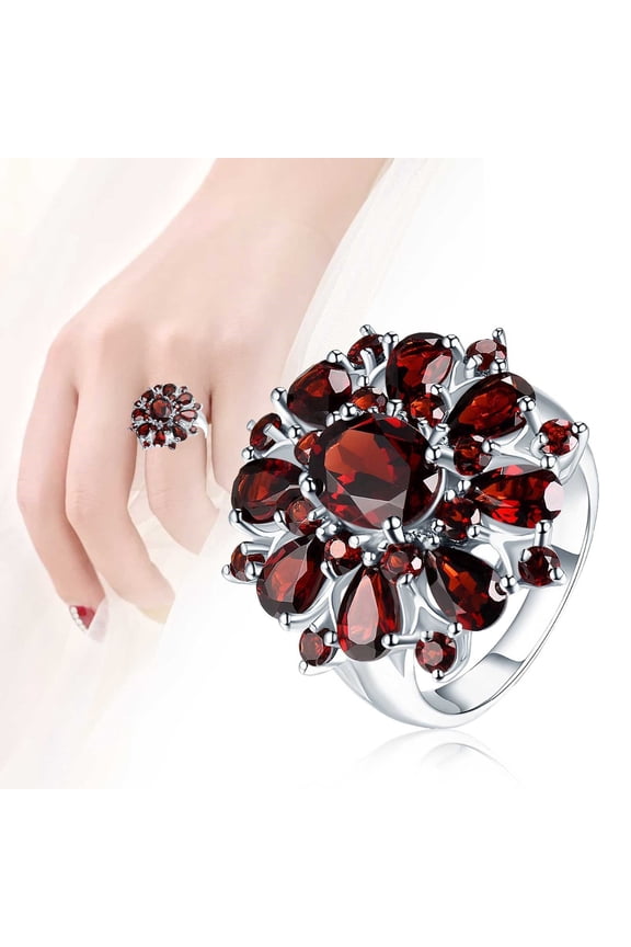 Cluster Cocktail Ring Round Cut Diamonds Ring For Women Garnet Plated 925 Sterling Silver Zircon Engagement Wedding Anniversary Ring