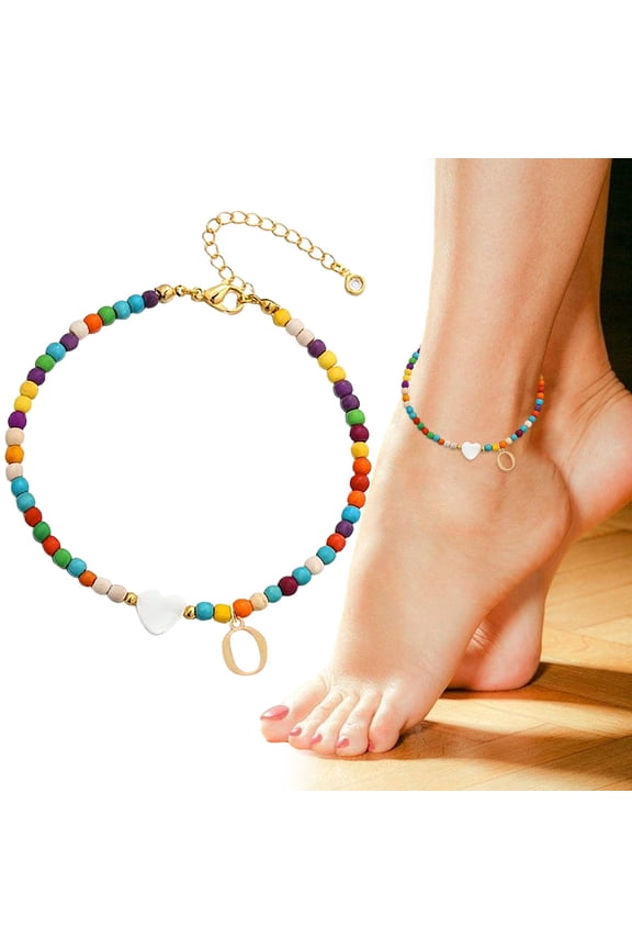 Colorful Ankle Bracelets For Women Cute Beaded Initial Ankle Bracelet Anklets Simple Charm Anklets Jewelry For Women Birthday Ideas