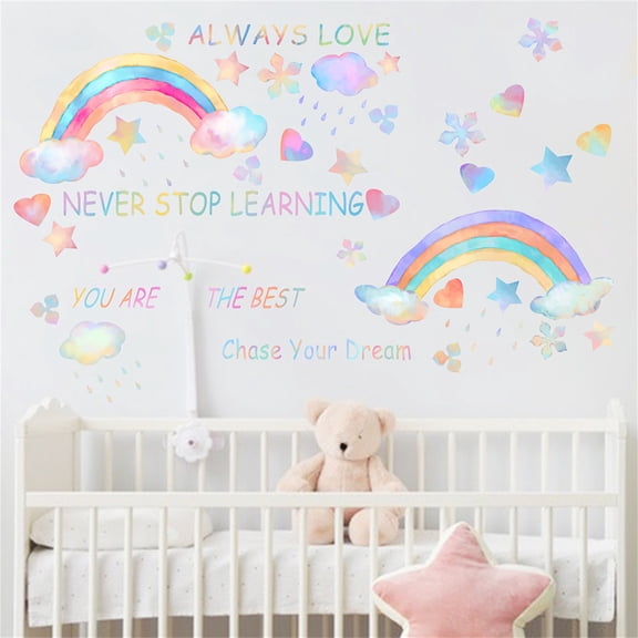 YYKihy Colorful English Letters Cartoon Rainbow Cloud Stickers PVC Stickers Removable Personality Wall Stickers Living Room Bedroom PVC Stickers Bathroom Toilet Decorative Wall Stickers