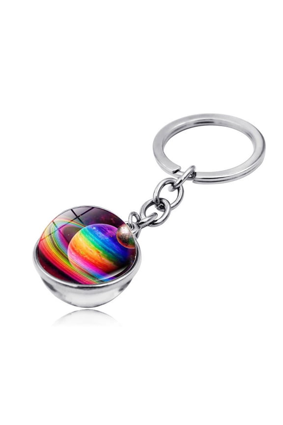 Cosmic Galaxy Planet Time Gemstone Double-Sided Glass Ball Keychain Key Ring