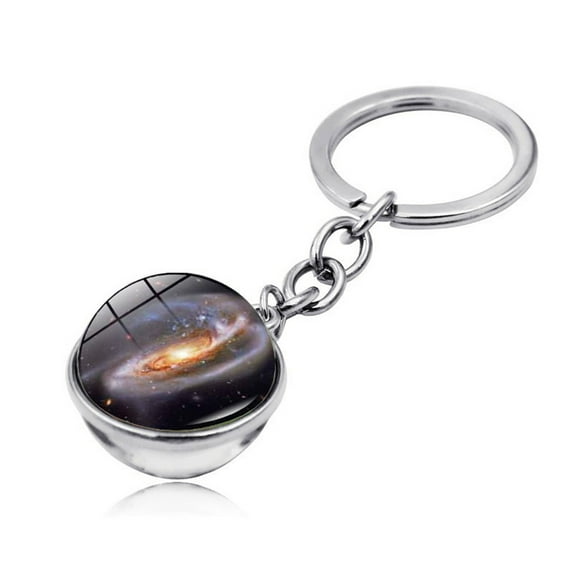 YYKihy Cosmic Galaxy Planet Time Gemstone Double-Sided Glass Ball Keychain Key Ring