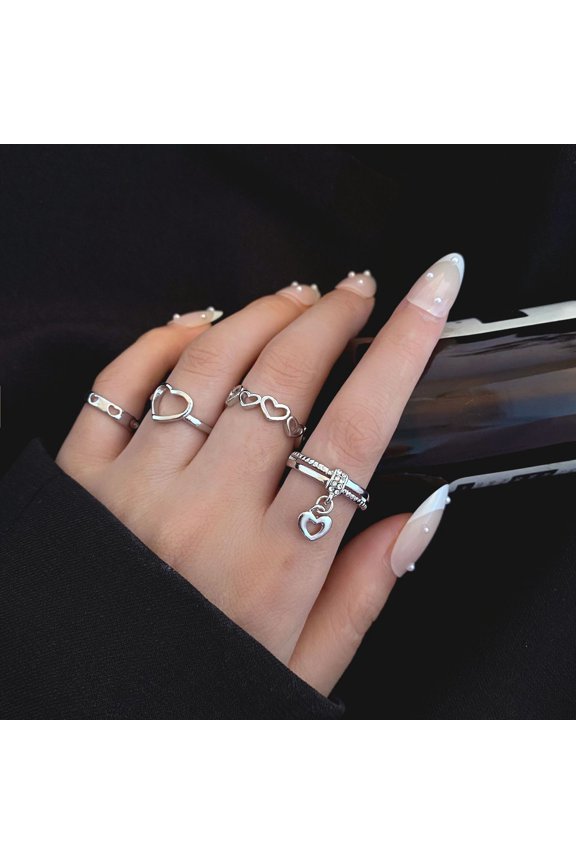 Creative Hollow Heart Ring Fashion Ring Simple Ring Four Set