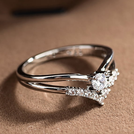 YYKihy Creative V Shaped Sparkling Rhinestone Ring Heart Zircon Ring Jewelry Gift
