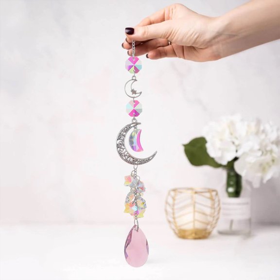 YYKihy Crystal SunCatcher Moon Star Gather Light Ornaments Flower Garden Window Hanging Ornaments Party Decorations