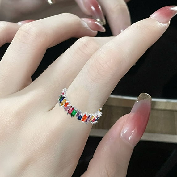 YYKihy Cubic Zirconia Colorful Rainbow Ring Multi Color Gemstone Ring Jewelry