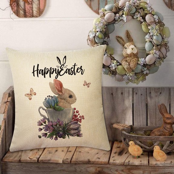 YYKihy Cute Bunny Cushion Cover For Easter Decoration Pillow Cover Rabbit Pillow Case