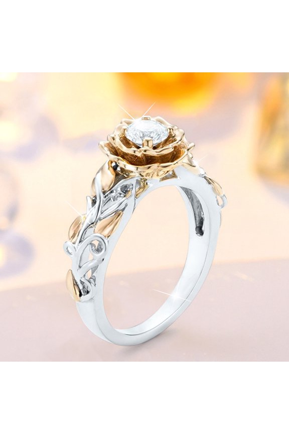 Double Color Women Fashion Trend Flower Full Diamond Zircon Ring Ladies Jewelry Diamond Rings For Women Size 6 10