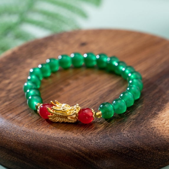 YYKihy Dragon Beaded Charm Bracelets Handmade Crystal Pi Yao Dragon Pendant Bracelet Chinese Zodiac Stretch Bracelets Gifts For Women Unisex Jewelry