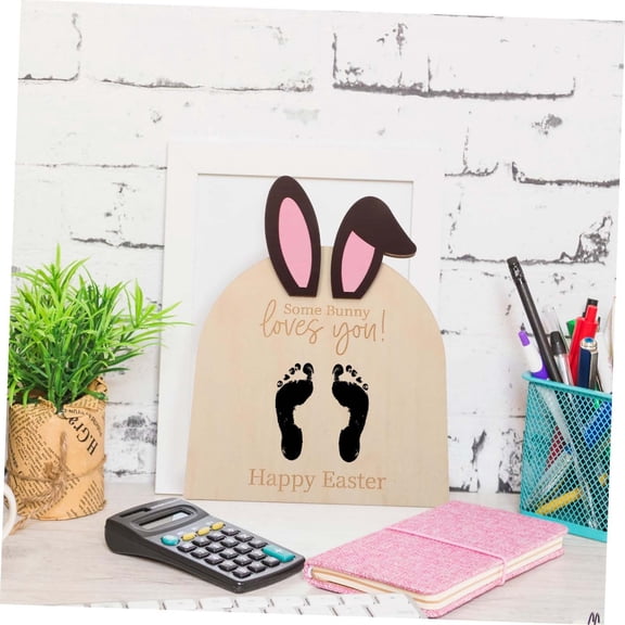 YYKihy Easter Bunny Baby Footprint Kit DIY Hand Footprint Keepsake Decor For Baby Room Wooden Ornament For Newborn First Easter Decor