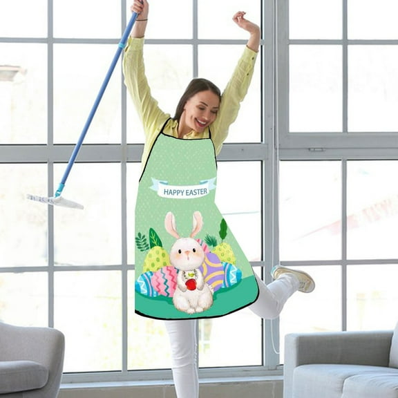 YYKihy Easter Cartoon Rabbit Eggs Easter Polyester Fine Grain Sleeveless Apron Home Smock Multi Function Apron