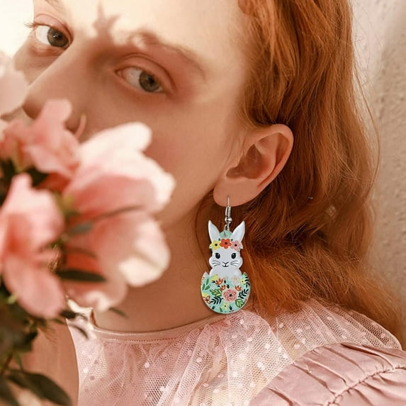 YYKihy Easter Earrings Bunny Flower Basket Cute Print Egg Chicken Spring Flower Earrings