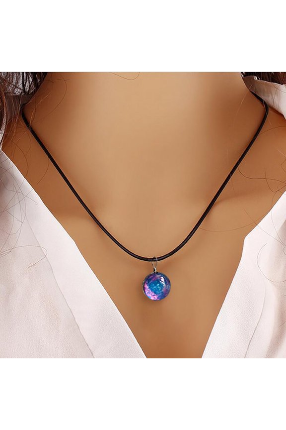 Eight Planets Pendant Cosmic Planets Double-sided Glass Planet Necklace Planet Pattern Necklace