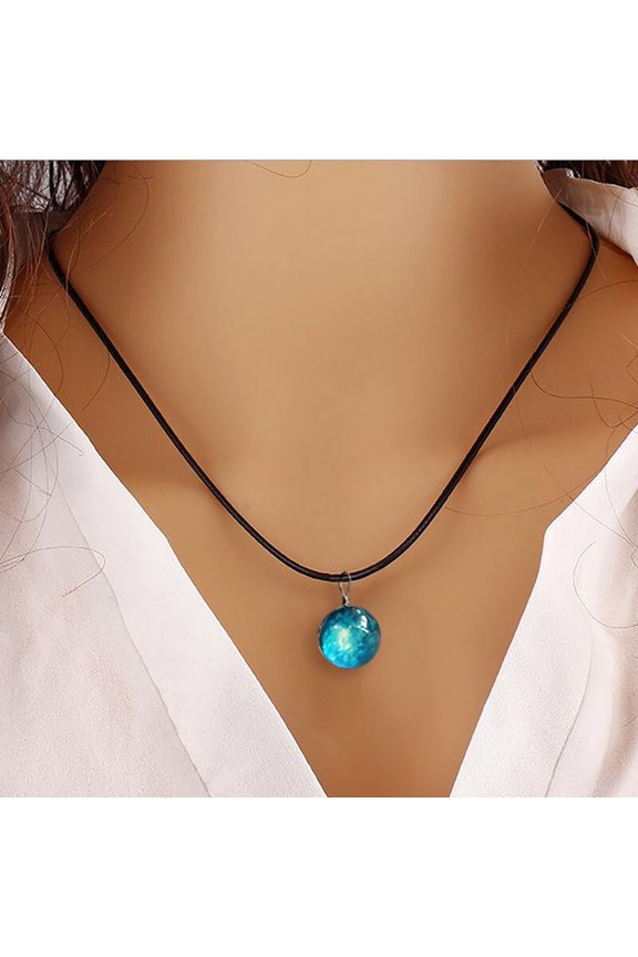 Eight Planets Pendant Cosmic Planets Double-sided Glass Planet Necklace Planet Pattern Necklace