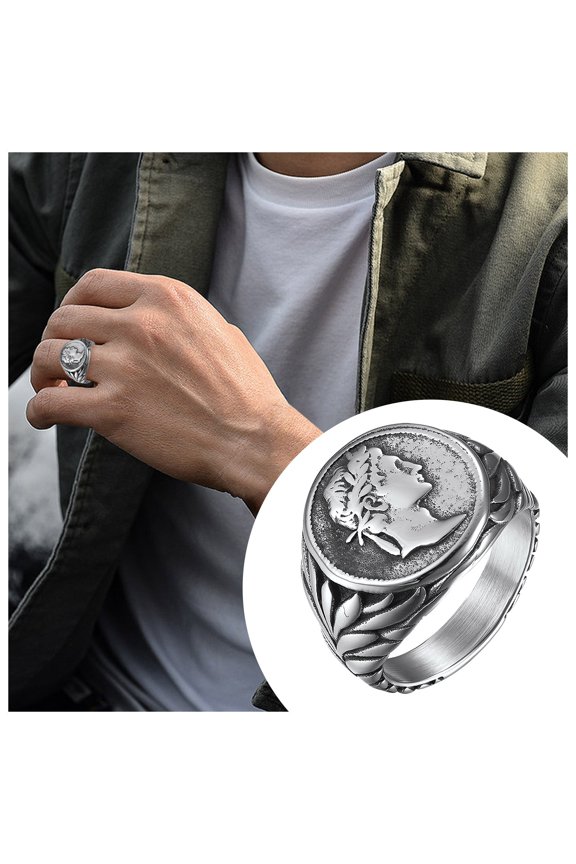 European And American Style Roman Empire The Great Stainless Steel Ring Ring Retro Head Trendy Hand Jewelry