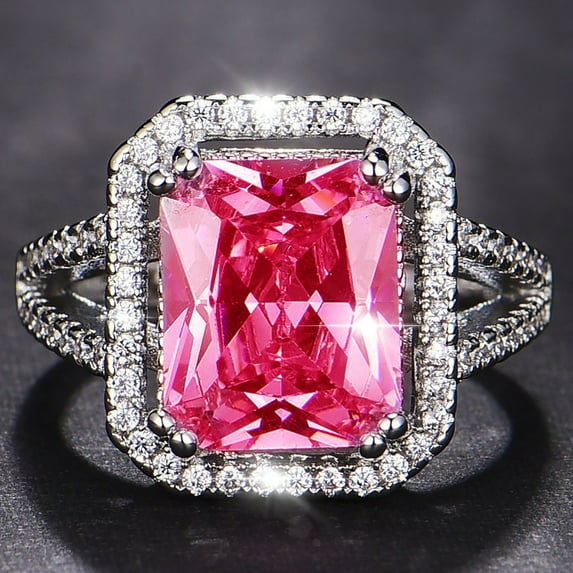 YYKihy Exquisite Pink Diamond Geometric Square Edge Classic Ring Ladies Jewelry Gift