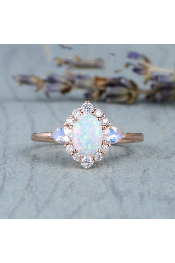 Exquisite Women's 925 Sterling Silver Ring Oval Cut Fire Opal Diamond Jewelry Birthday Gift Bridal Party Ring