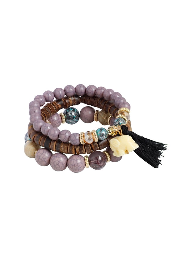 Fashion 1 Set Stretch Acrylic Beaded Bohemian Lady Bracelet Bangle Purple
