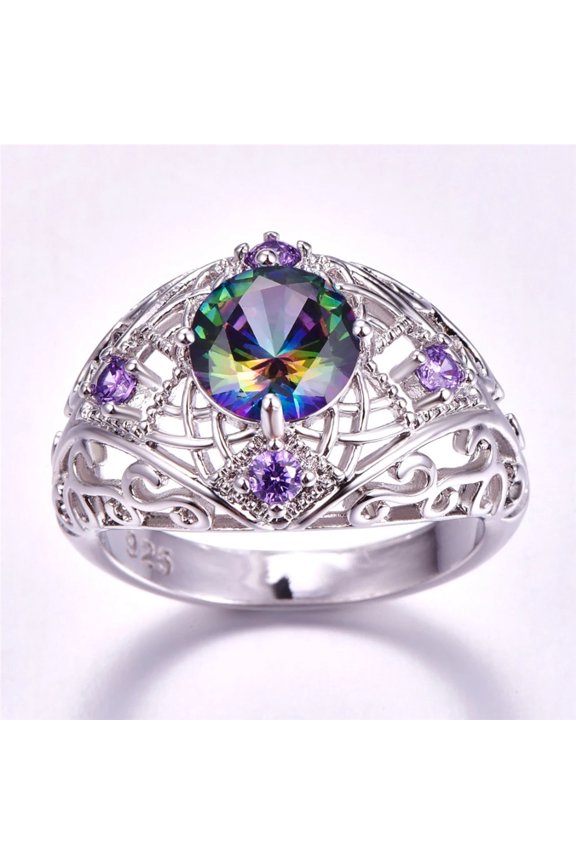 Fashion Birthstone Wedding Jewelry Zircon Mysterious Round Ring
