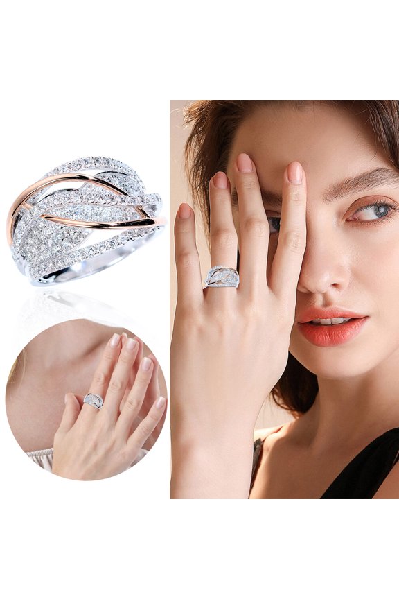 Fashion Double Zircon Ring Jewelry Birthday Proposal Gift Bridal Engagement Party Ring