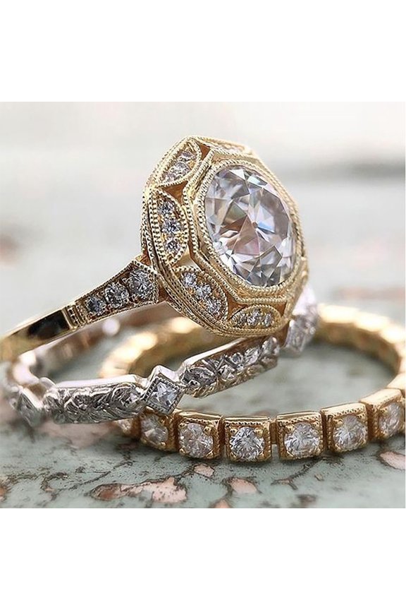 Fashion Full Ring Zircon Geometric Ring Three Piece Set Of Popular Hand Jewelry