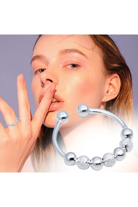 Fashion Personality Jewelry Creative Running Bead Opening Ring Women's Simple White Silver Ring Adjustable