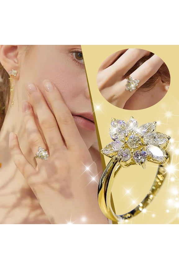 Fashion Small Fresh Gold Creative Flower Micro Set Zircon Ladies Rng Jewelry Birthday Proposal Gift Bridal Engagement Party Ring