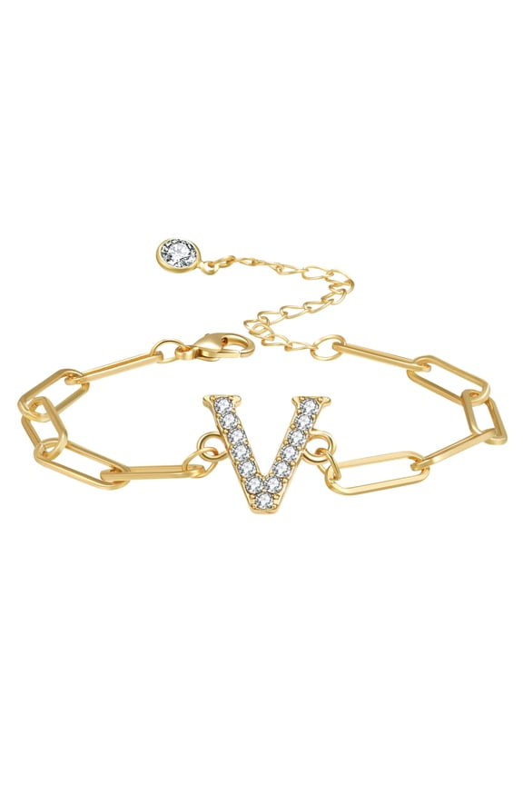 Female Gold 25 Letters Paper Clip Bracelet Artificial Ciamond Rhinestone Bracelet