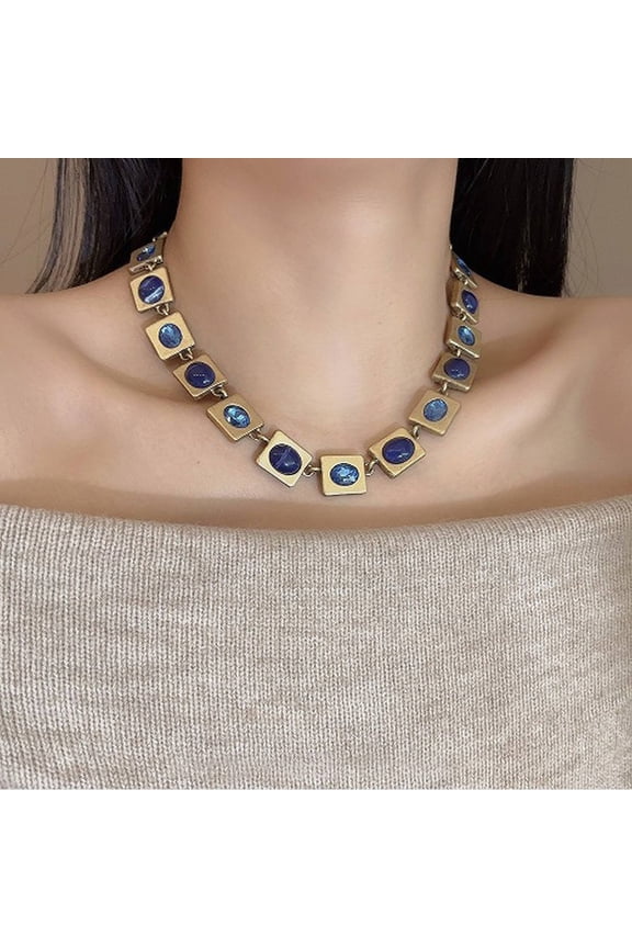Firstmeet Big Block Stone Jewelry Set For Women With Earrings With Box