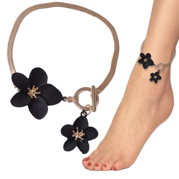 YYKihy French High End Design Alloy Flower Anklet Light European And American Fashion Simple Female Style