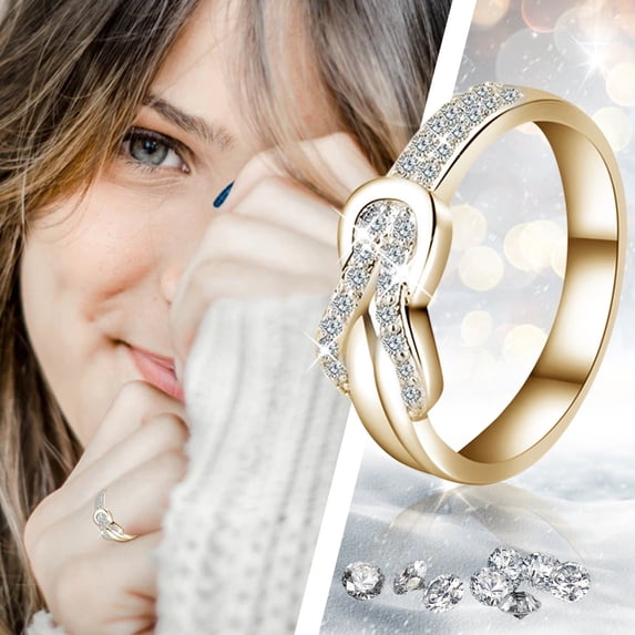 YYKihy Friendship Love Knot Ring Gold Plated Diamond Love Knot Promise Ring Twisted Rope For Women