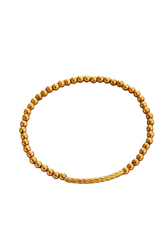 Gold Beaded & Rectangular Tube Bracelet Stainless Material Adjustable Length Two Styles With Different Sizes & Weights For Daily Wear