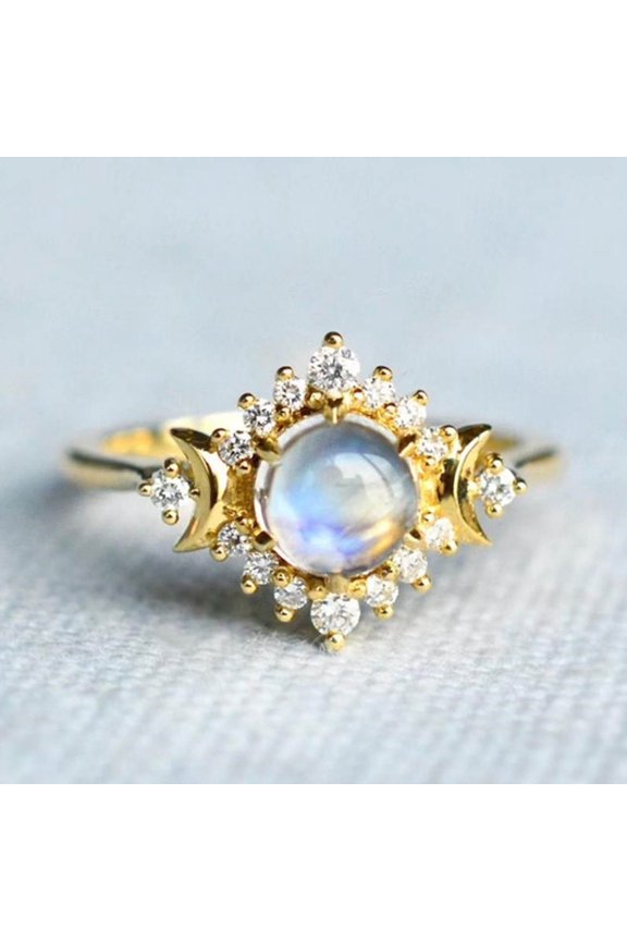 Gold Moon Stone Engagement Rings Moon In My Life My Sun And Stars Celestial Wedding Rings Fashion Ladies Diamond Jewelry Commitment Rings Anniversary Gifts