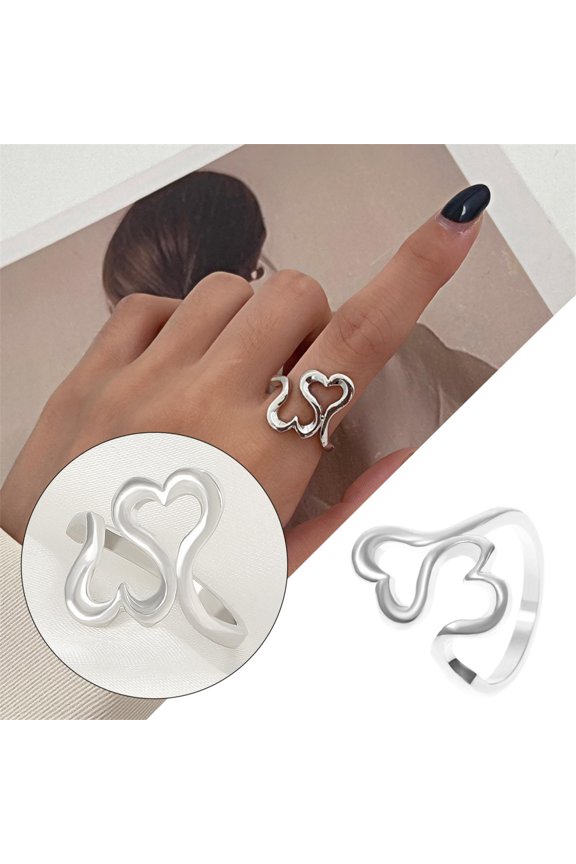 Heart Connected Ring Fashion Double Heart Geometric Index Finger Ring Jewelry