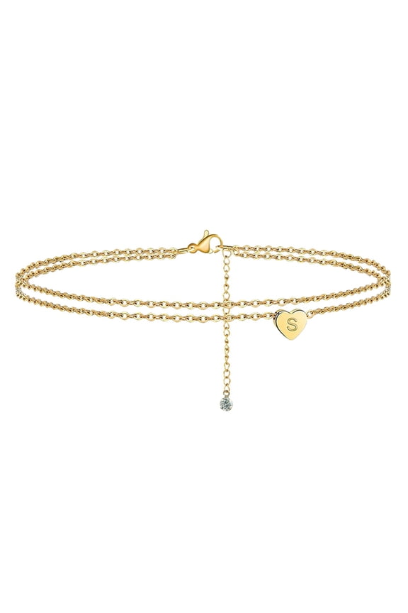 Heart Initial Ankles Bracelets For Women,Handmade Dainty Layered Anklet Letter Initial Heart Ankles Bracelets For Women Summer Gift Beach Jewelry