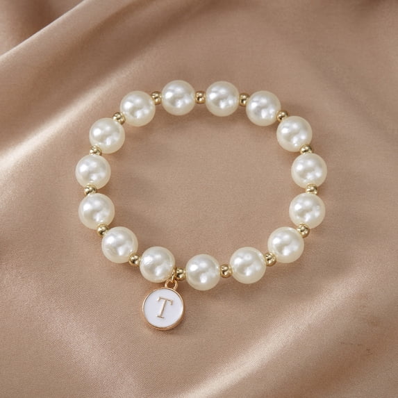 YYKihy Initial Pearl Bracelet Flower Girl Bracelet Proposal For Girls Dainty Gold Pearl Bracelets With Letter A Z Personalized Name Jewelry Birthday Christmas Wedding For Her