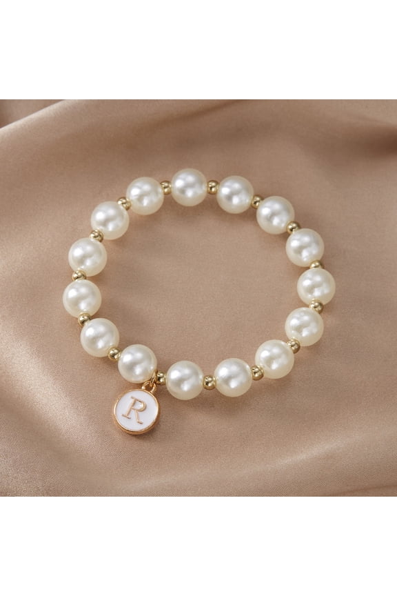 Initial Pearl Bracelet Flower Girl Bracelet Proposal For Girls Dainty Gold Pearl Bracelets With Letter A Z Personalized Name Jewelry Birthday Christmas Wedding For Her