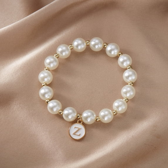 YYKihy Initial Pearl Bracelet Flower Girl Bracelet Proposal For Girls Dainty Gold Pearl Bracelets With Letter A Z Personalized Name Jewelry Birthday Christmas Wedding For Her