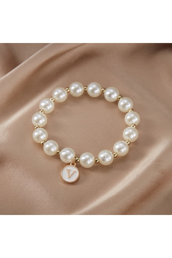 Initial Pearl Bracelet Flower Girl Bracelet Proposal For Girls Dainty Gold Pearl Bracelets With Letter A Z Personalized Name Jewelry Birthday Christmas Wedding For Her